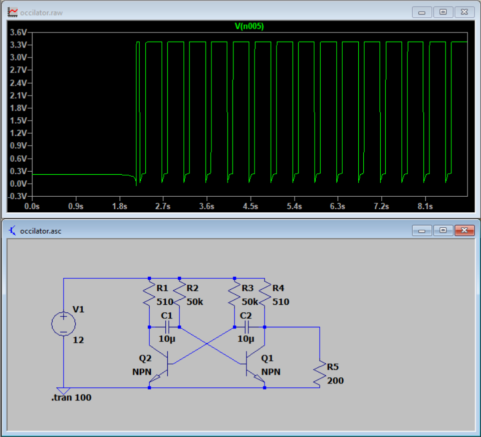 Square wave made by occilator, i dont know why its such a low output considering 12V input, probably the fact that it's in parallel