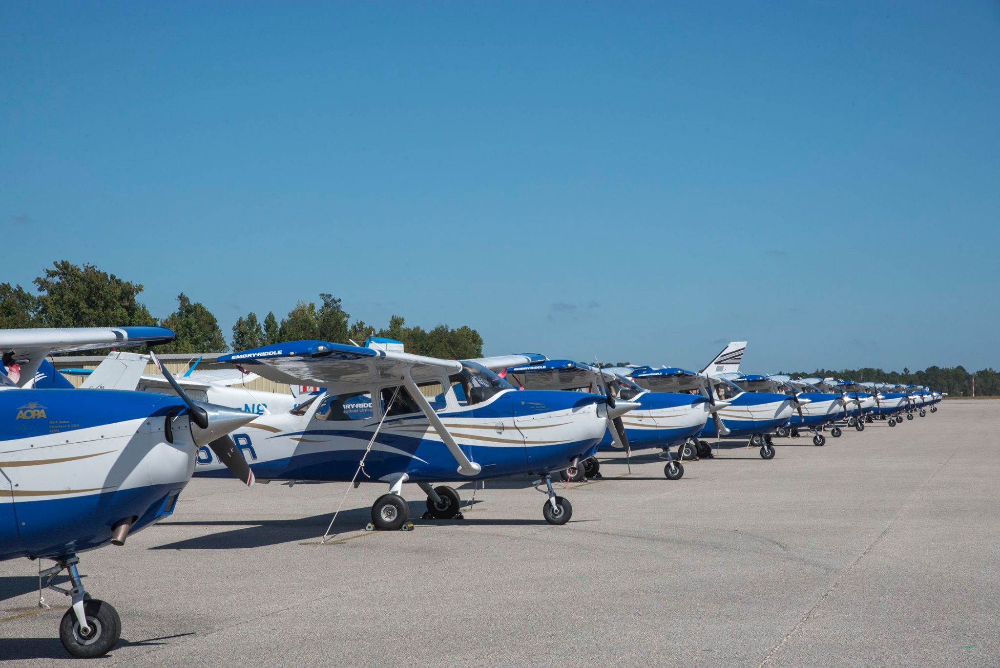 A line of Embry Riddle planes parked at Auburn