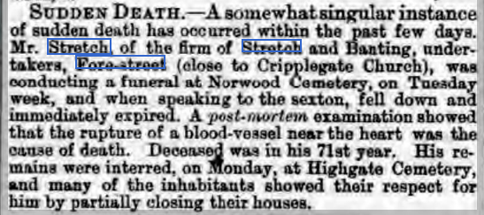 Report on the death of William Stretch, London City Press 07 Apr 1866