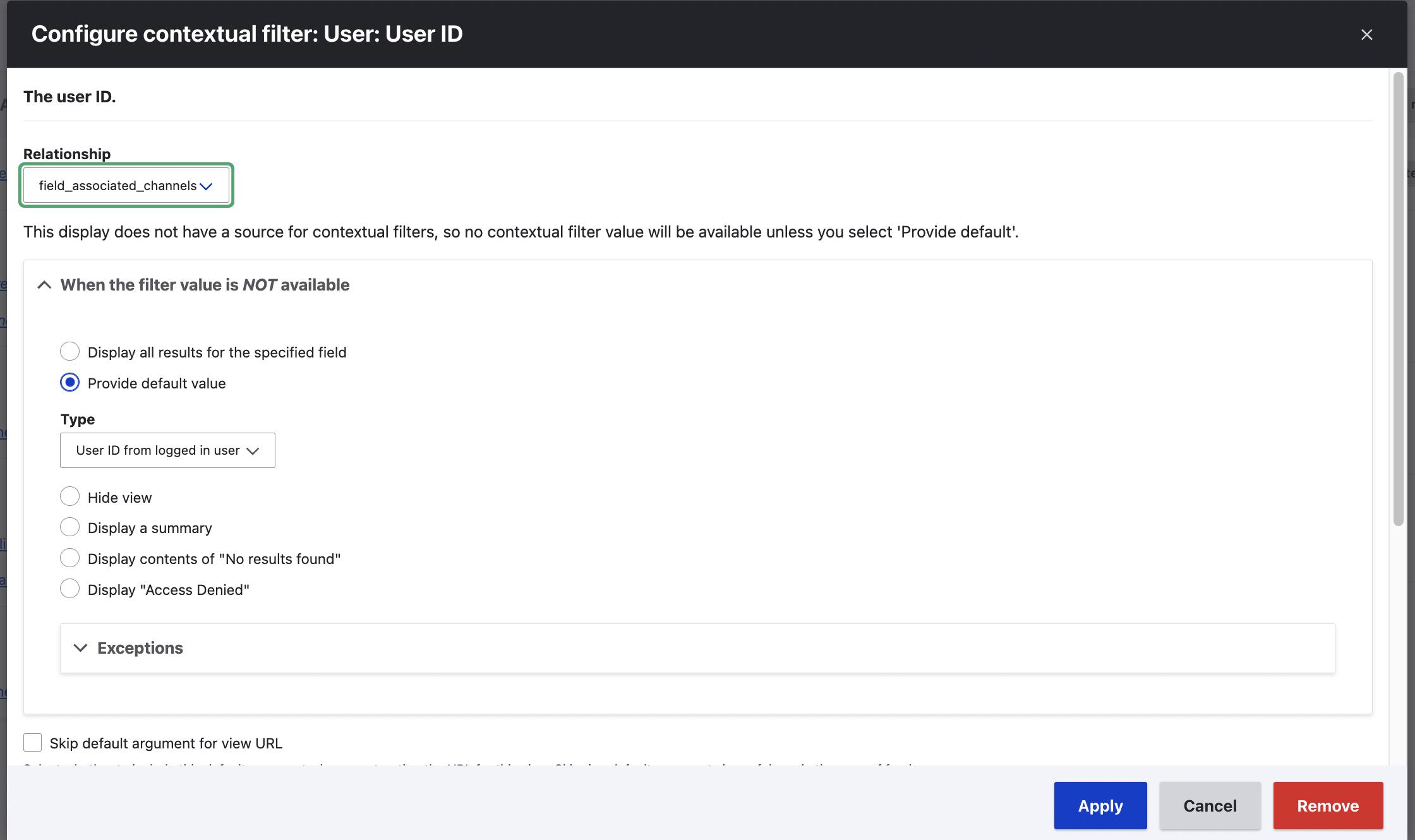 View Contextual Filter Settings