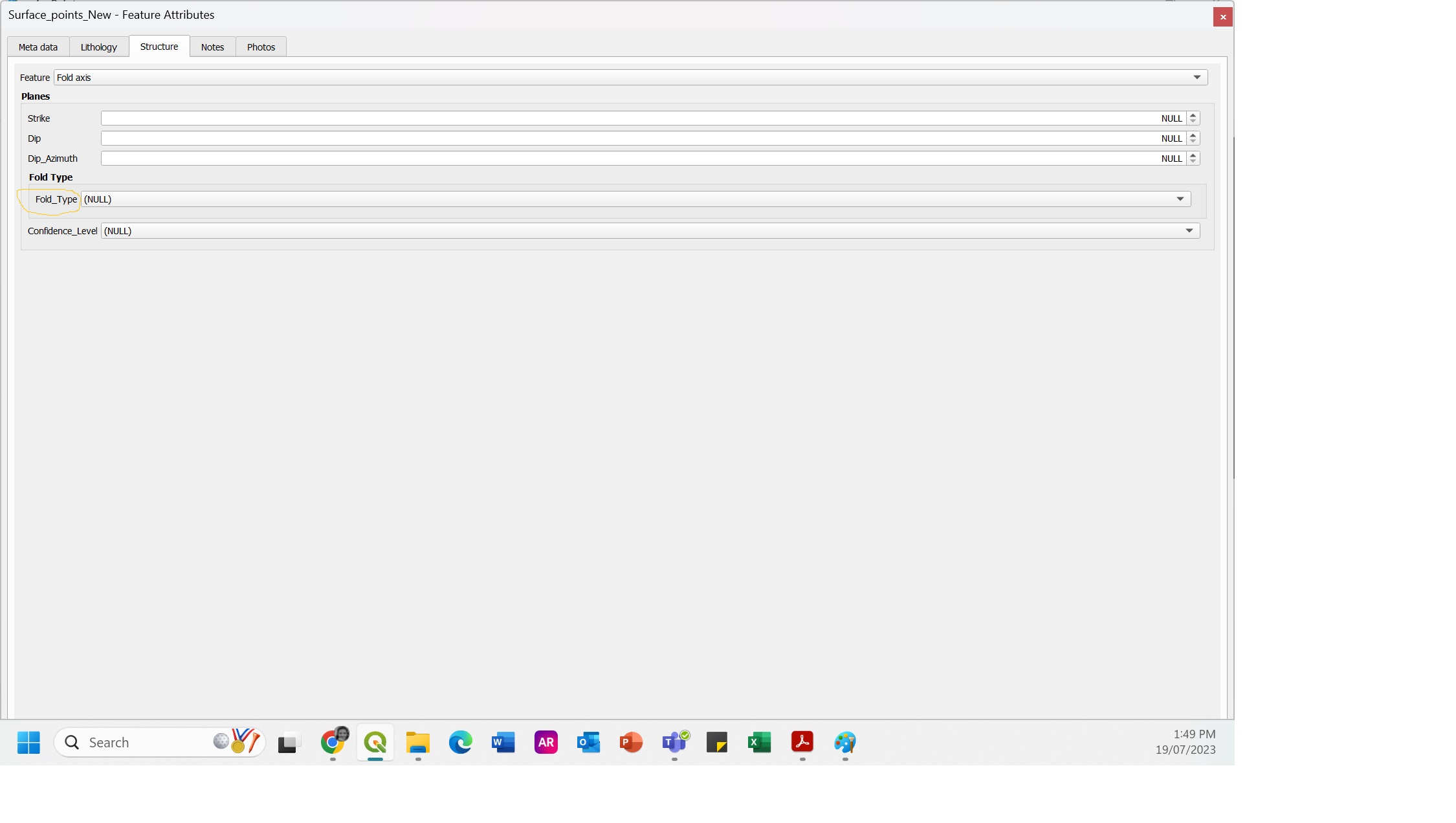 Third level groups only visible when I select Fold axis or Fault