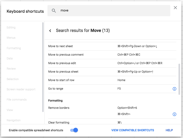 keyboard shortcuts