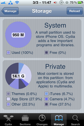 Cydia's storage info