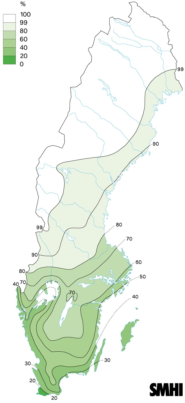 Sweden frequency of white christmas