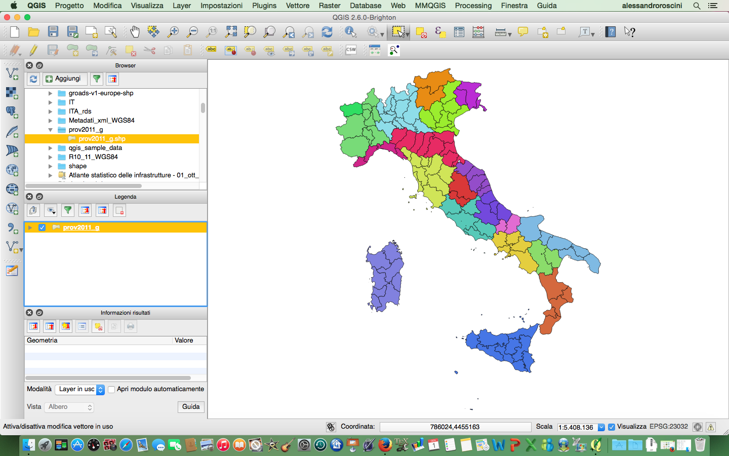 Italian provinces colored by region code