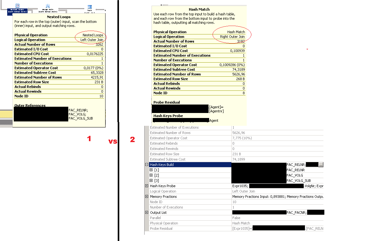 Example dataset 1 (current) vs  2 (old)