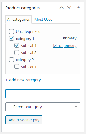 categoria padre e hija asignadas al crear