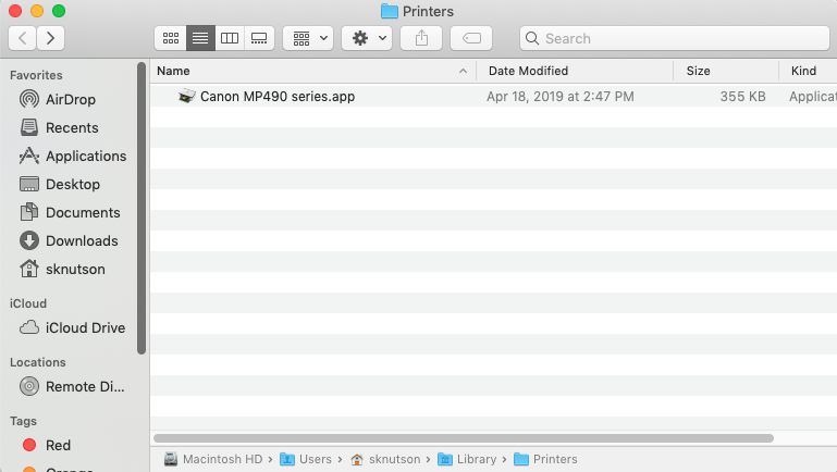 Printers folder in Finder