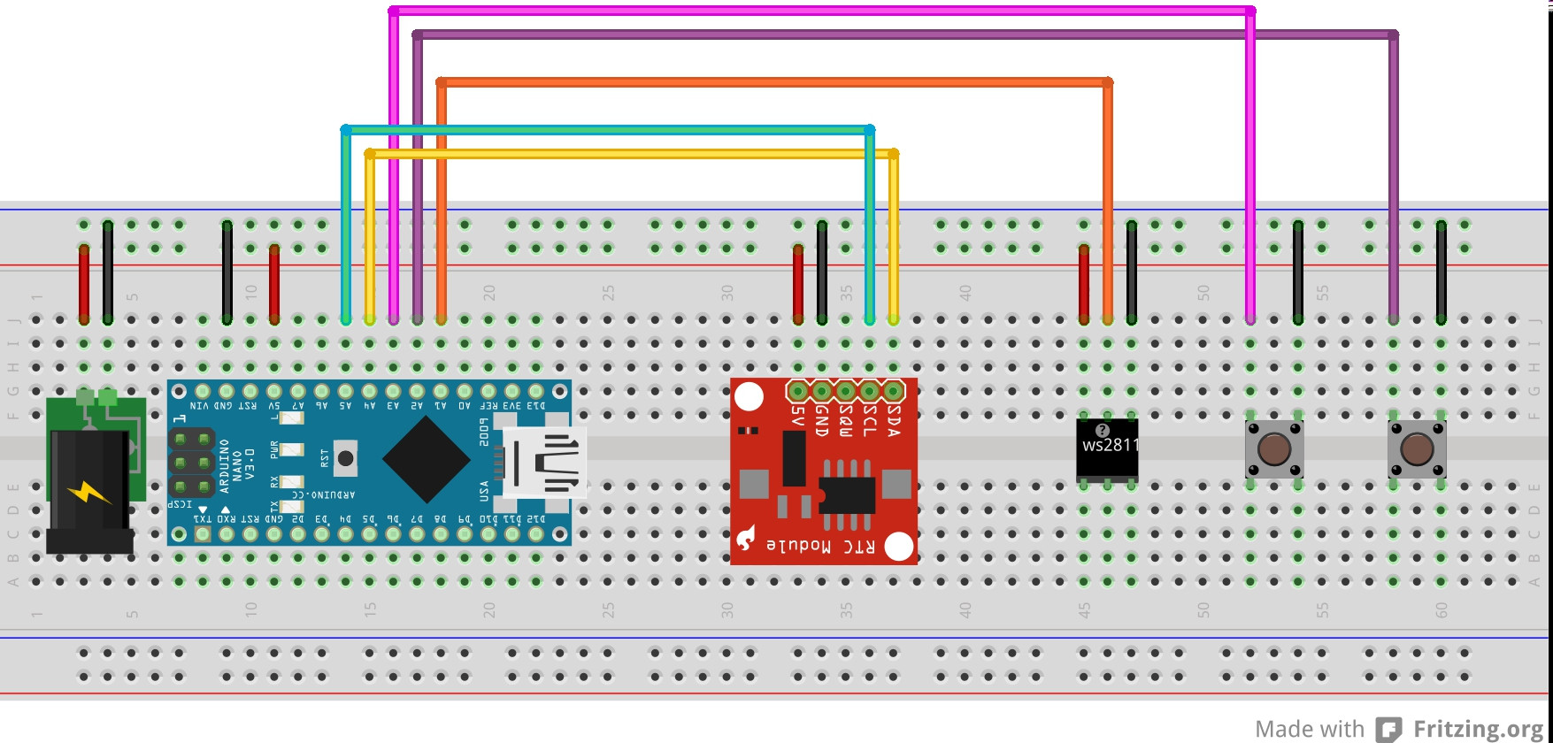 LCD Rise and Shine Clock from http://barkengmad.com/2013/10/led-clock-circuit-design-on-fritzing/