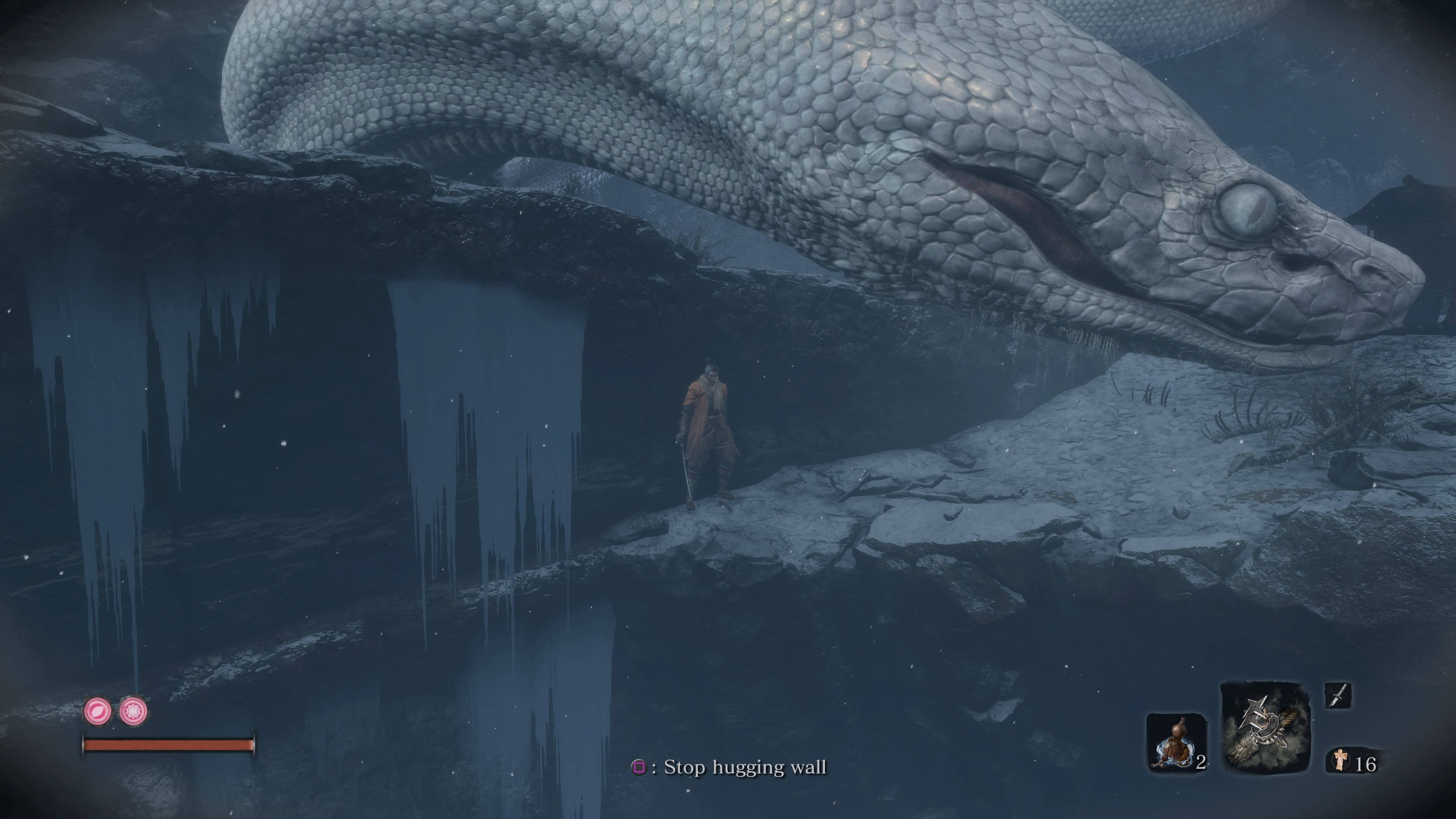 Character hiding from giant snake - winning screenshot contest 6