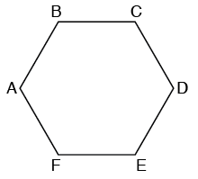 hexagon with vertices labelled A, B, C, D, E, F