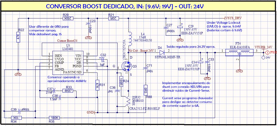 BOOST converter implemented using the LM3481 switcher IC.