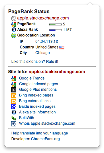 PageRank Status Chrome extension