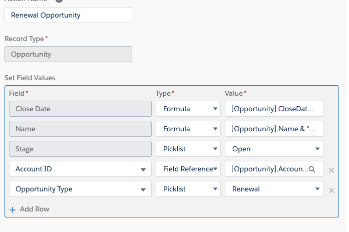 Renwal Opp immediate action fields to update