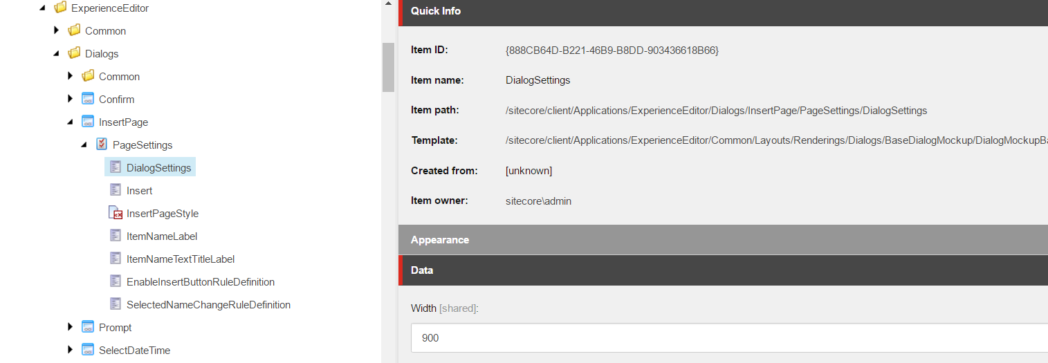 Core database path to insert page dialog