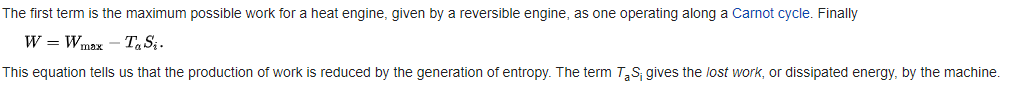 equation of entropy as lost work