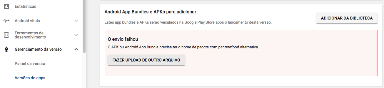 Erro google play console