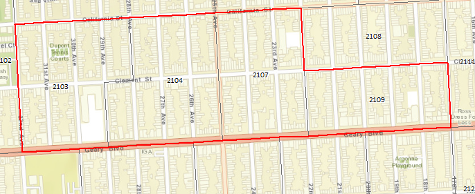 four census tracts combined into a single polygon