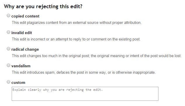 Options for rejecting an edit