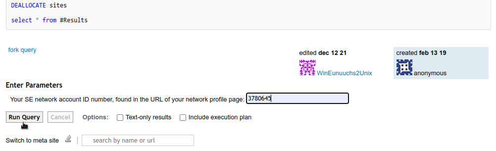 SEDE query page