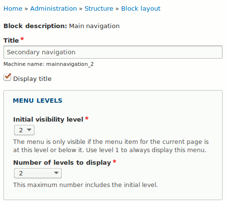 Secondary Navigation configuration Drupal 8