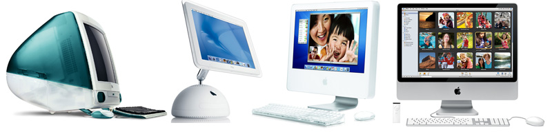 Photos of iMac designs from the original G3 model to the first aluminium iMac