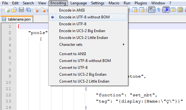 Notepad++ encoding menu