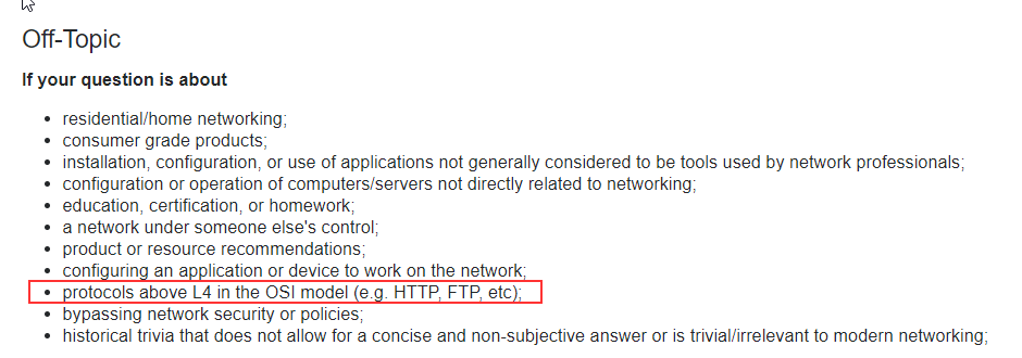 Questions above OSI Layer4 off-topic