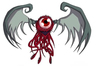 Weird-looking red eyeball with wings