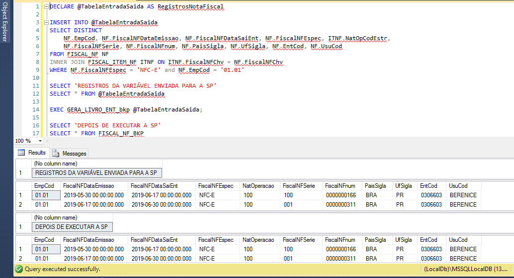 Tabela FISCAL_NF_BKP DEPOIS de executar a procedure