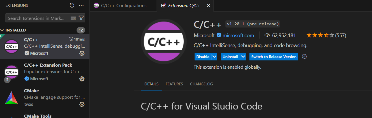 Extensión C/C++ para VSCode