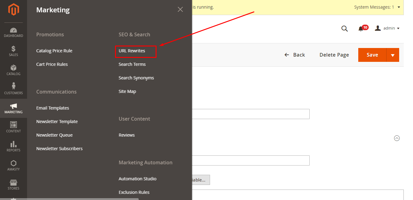 Go to Url Rewrite from marketing menu