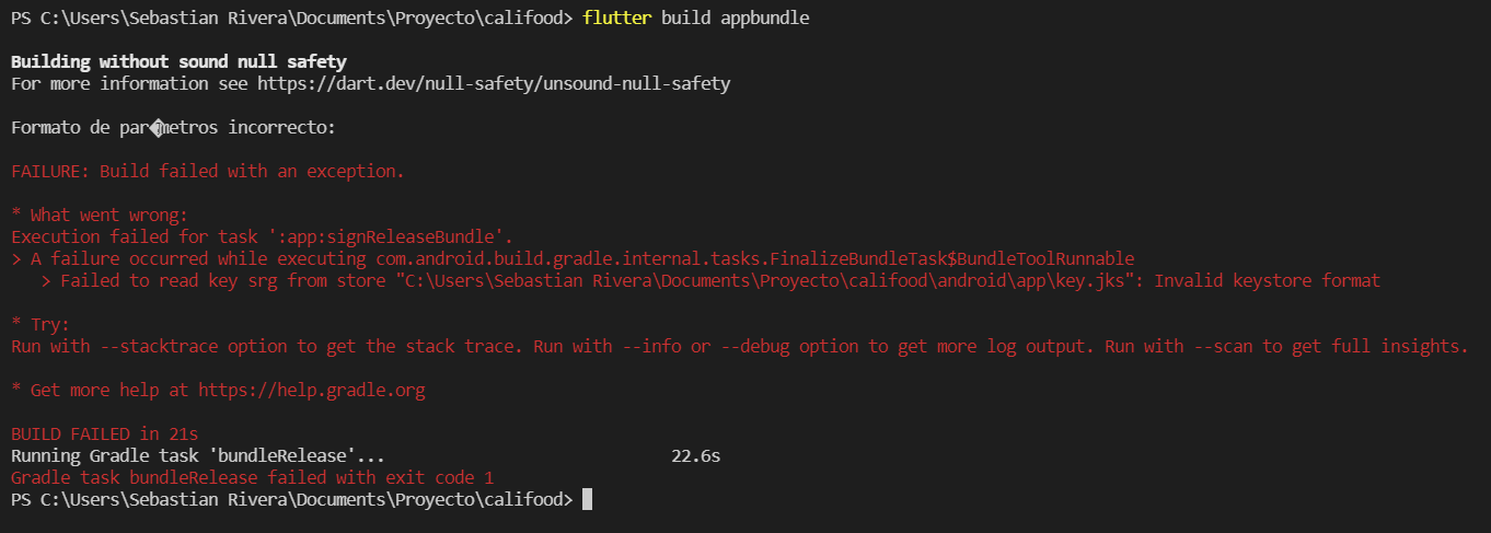 Error consola flutter build appbundle