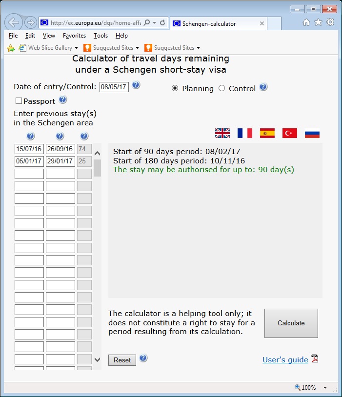 Schengen calculator