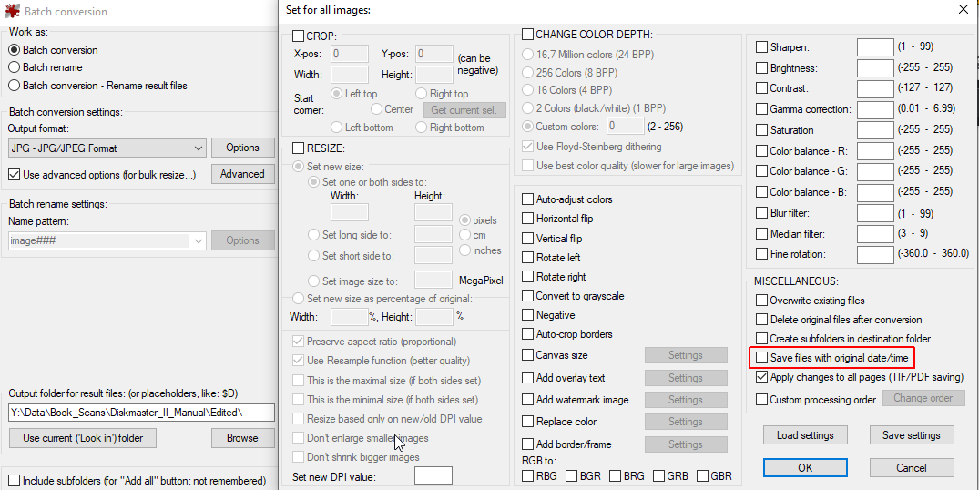 Advanced options to preserve file time stamps