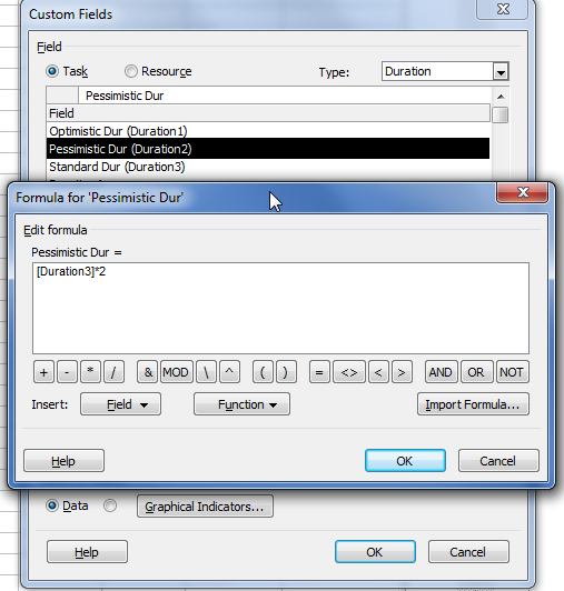 Setting the Formula for "Pessimistic Dur" as an example