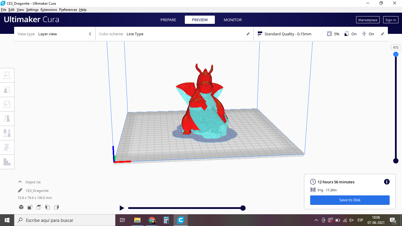 Screenshot of Cura - showing supports