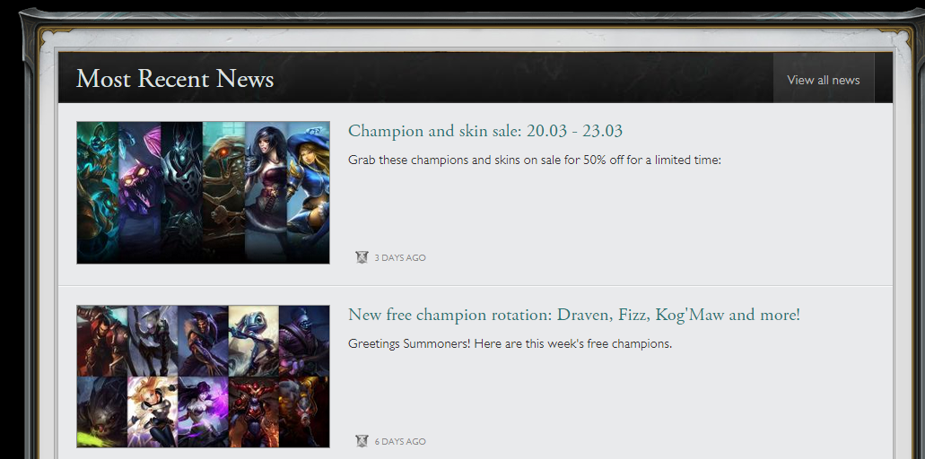 Recent News Section leagueoflegends.com