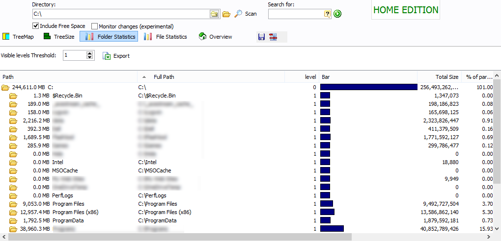 Folder Statistics tab