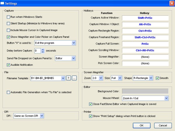 FastStone parameter window