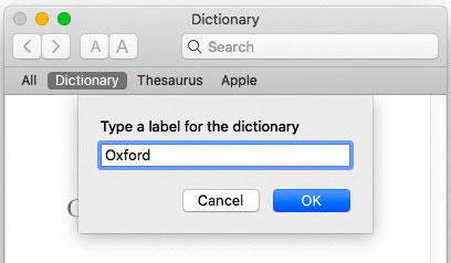 Dictionary screenshot - Renaming a tab button