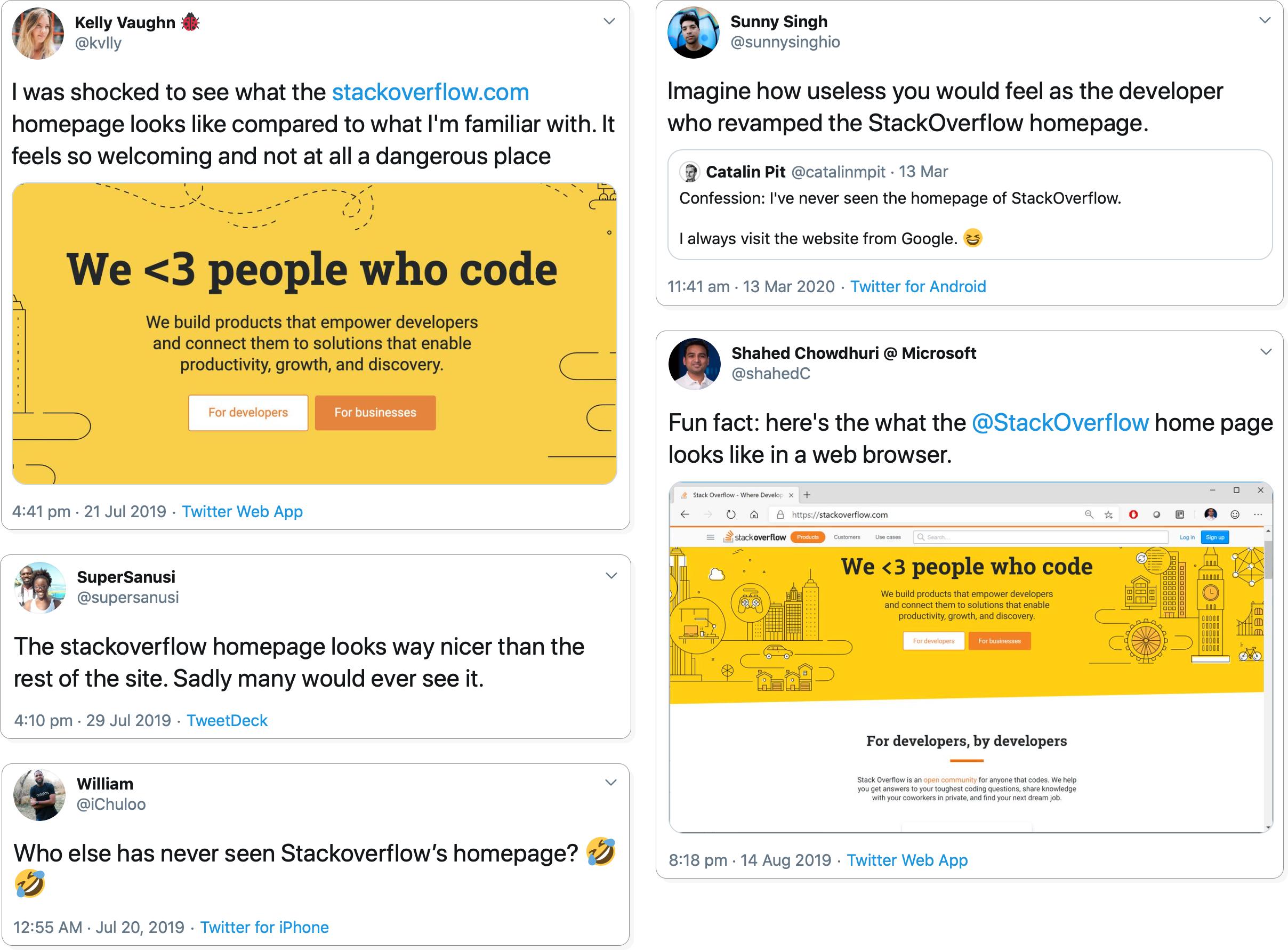 tweets about the old stackoverflow.com homepage