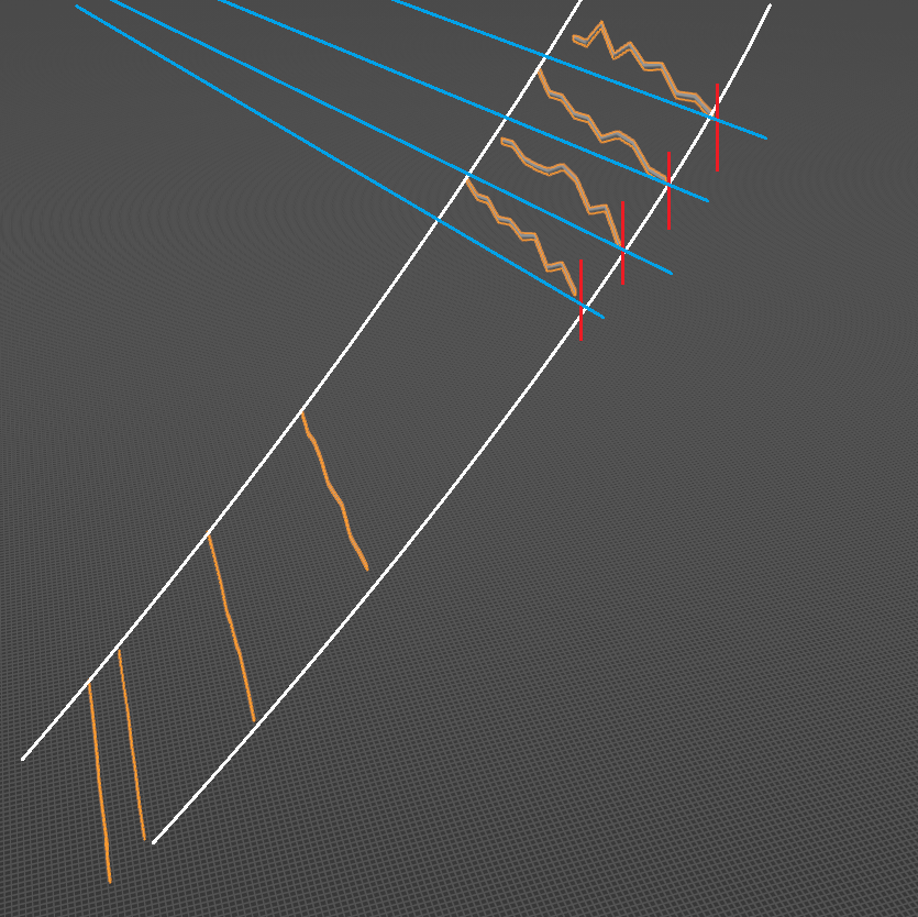 the squiggled lines(selected), instanced on the circle(white) are not oriented along the normals anymore(blue) but just the global z axis instead(red)