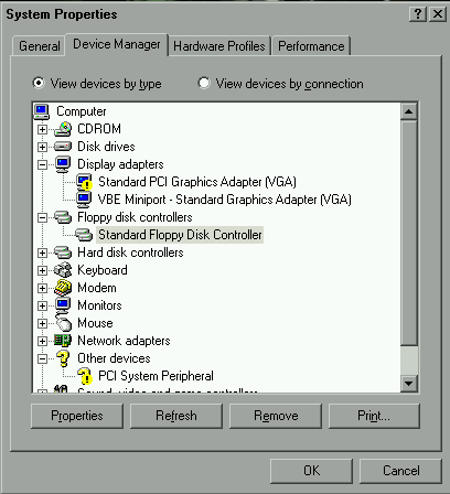 Screenshot of the Windows ME Device Manager