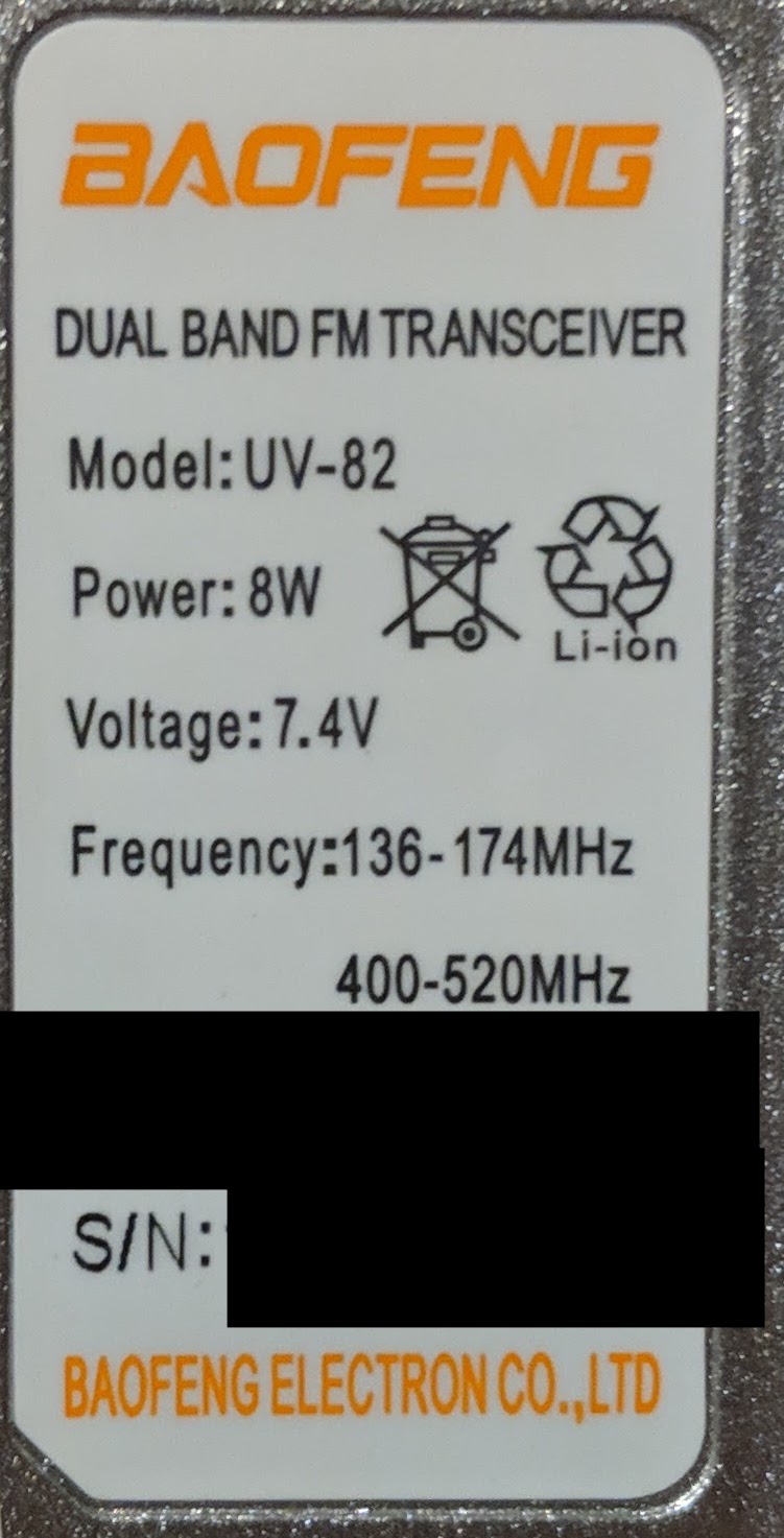 Radio model and power rating at the back