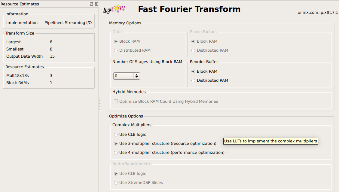 IP Core - FFT 8 - Settings page 3