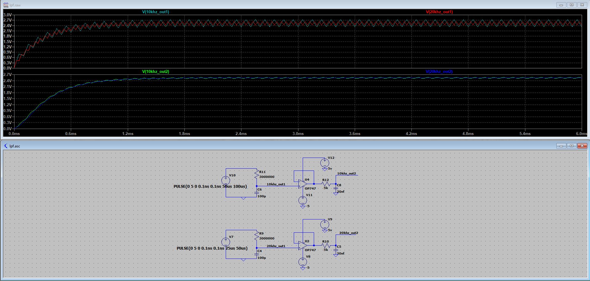 Two lowpass filter connected with voltage follower