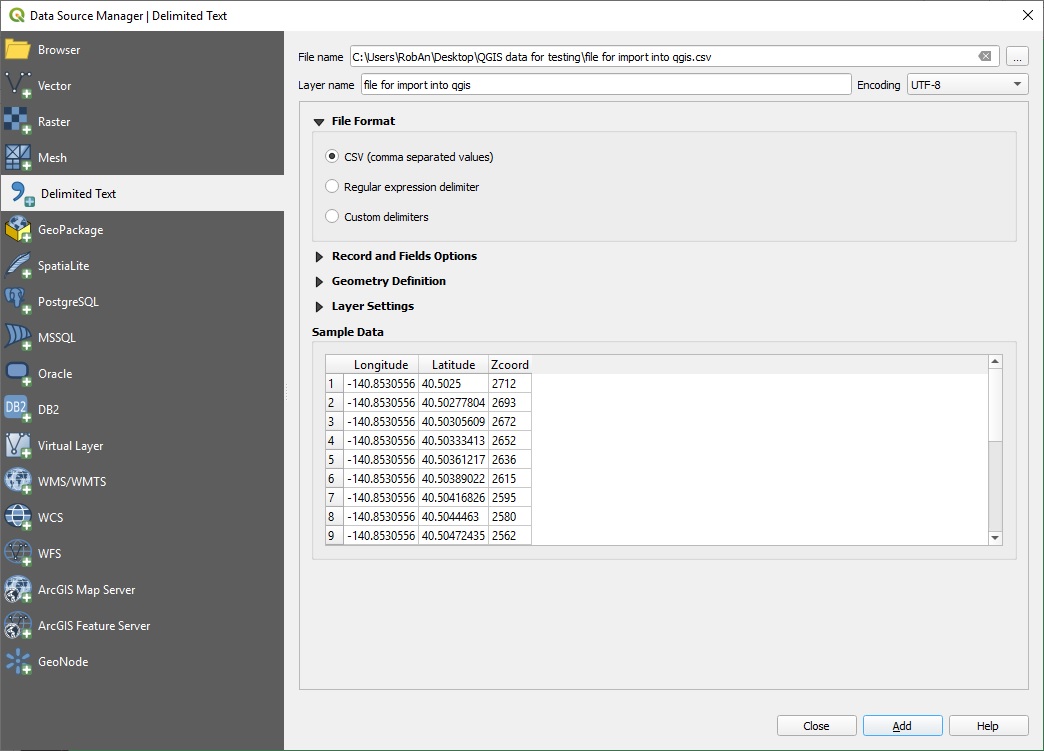 CSV Load Screen