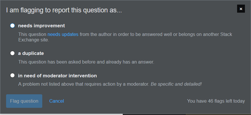 Question flag dialog