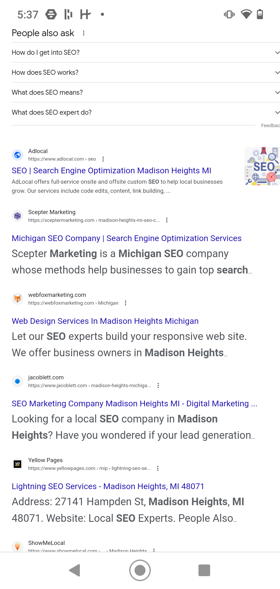 example of a search results page